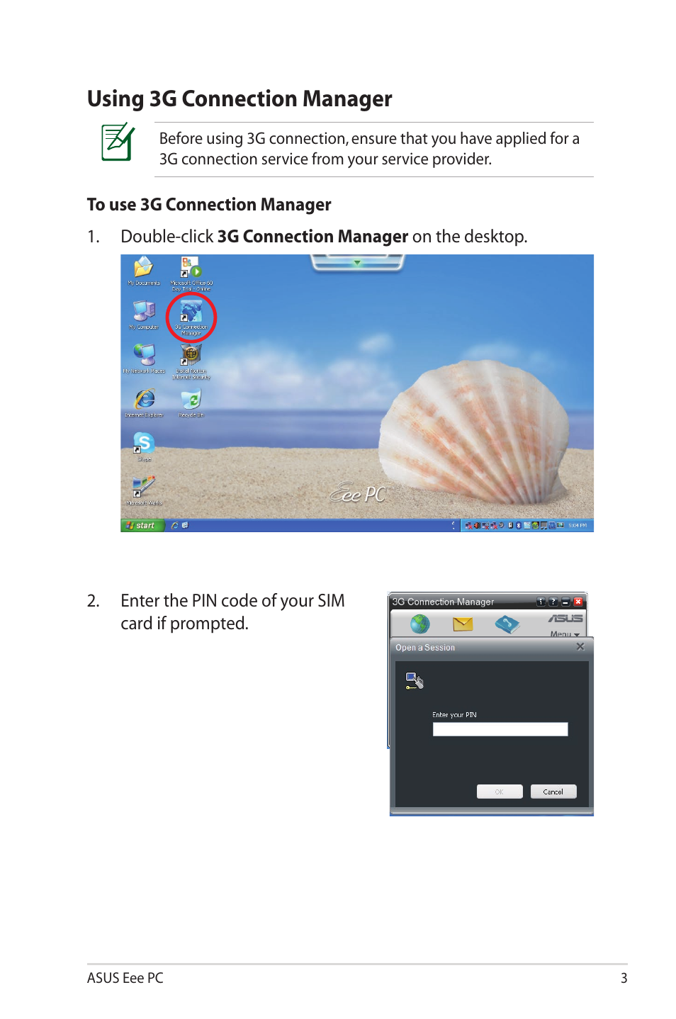 Using 3g connection manager | Asus Eee PC 1101HAG User Manual | Page 3 / 10