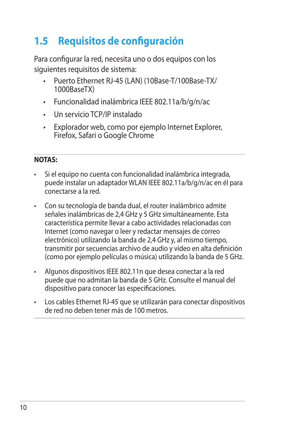 5 requisitos de configuración, Requisitos de configuración | Asus RT-AC68U User Manual | Page 10 / 128