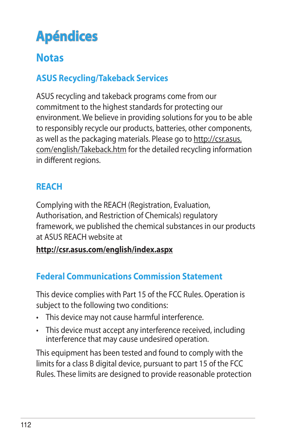 Apéndices, Notas | Asus RT-AC68U User Manual | Page 112 / 128