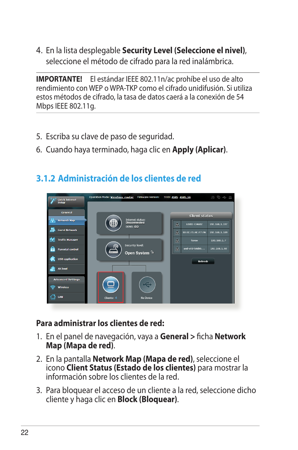 2 administración de los clientes de red | Asus RT-AC68U User Manual | Page 22 / 128