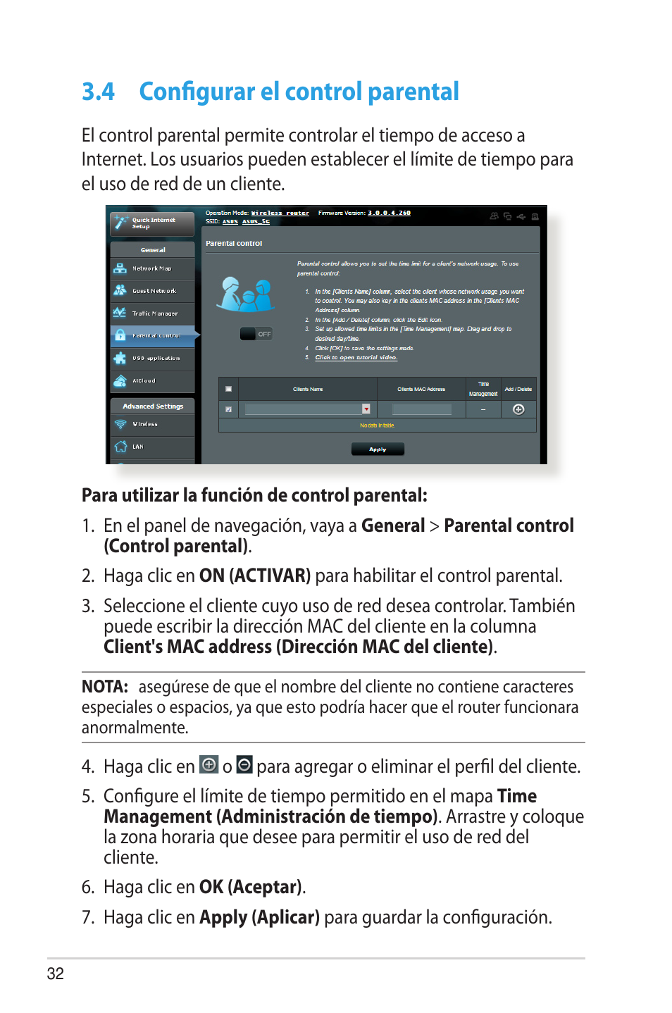 4 configurar el control parental, Configurar el control parental | Asus RT-AC68U User Manual | Page 32 / 128