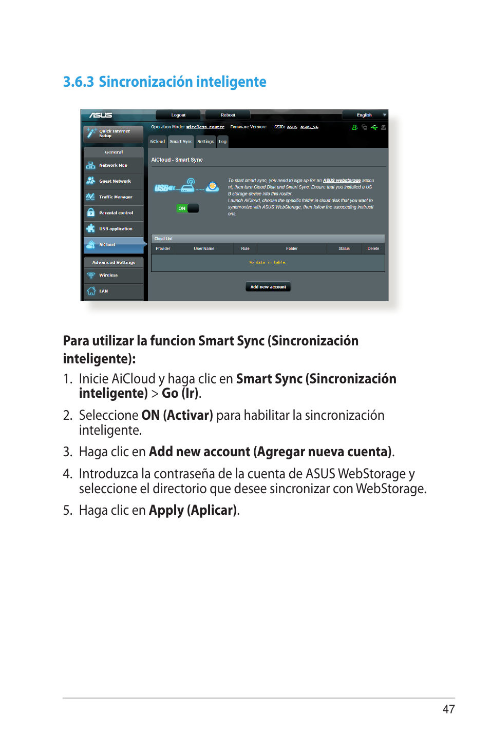 3 sincronización inteligente | Asus RT-AC68U User Manual | Page 47 / 128