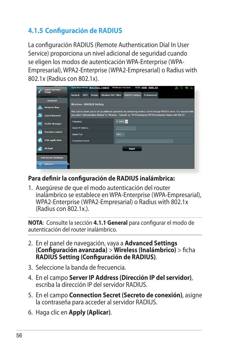 5 configuración de radius | Asus RT-AC68U User Manual | Page 56 / 128