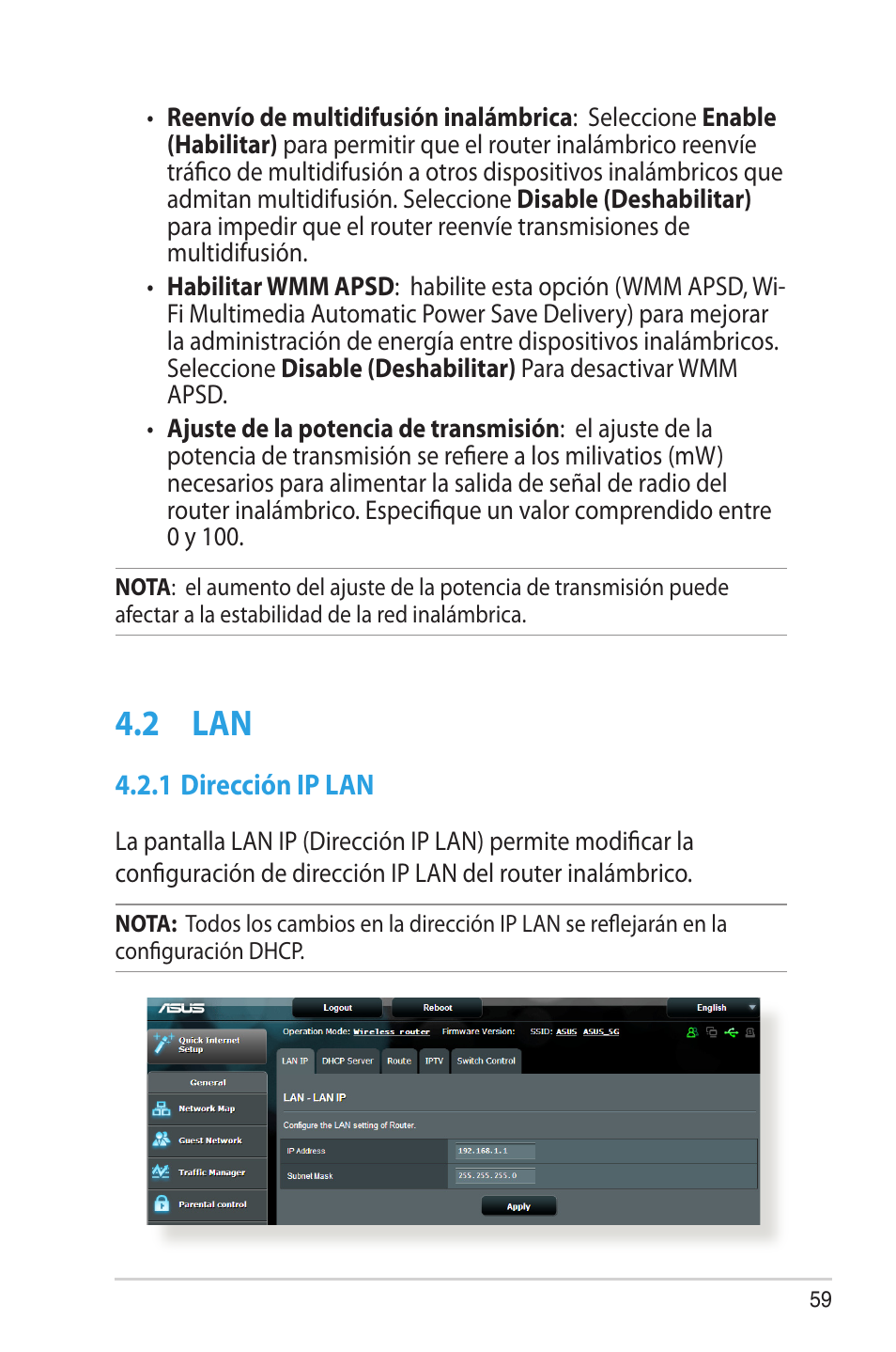 2 lan, 1 dirección ip lan | Asus RT-AC68U User Manual | Page 59 / 128