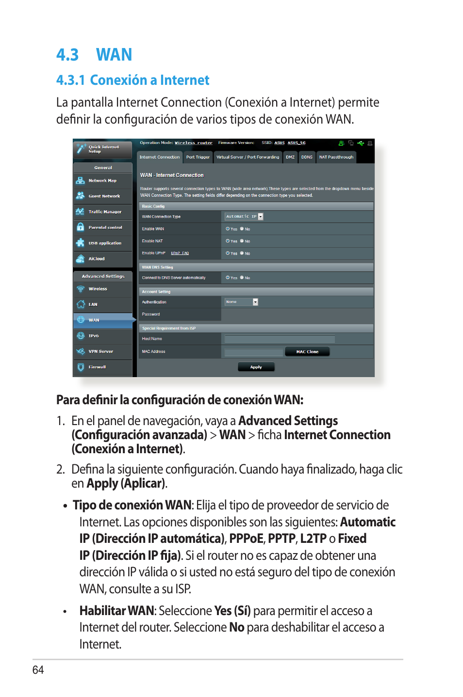 3 wan, 1 conexión a internet | Asus RT-AC68U User Manual | Page 64 / 128