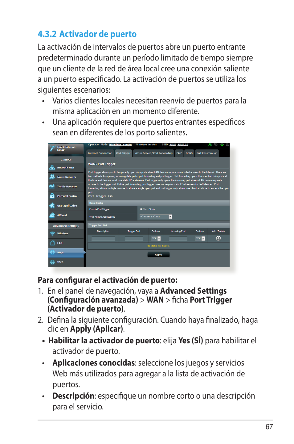 2 activador de puerto | Asus RT-AC68U User Manual | Page 67 / 128