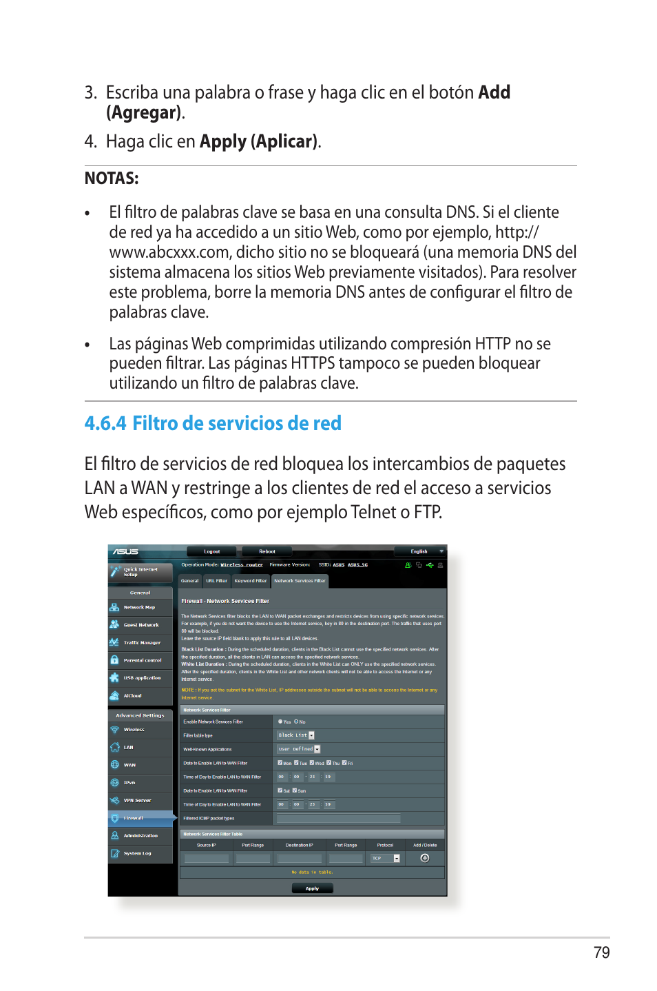 4 filtro de servicios de red | Asus RT-AC68U User Manual | Page 79 / 128