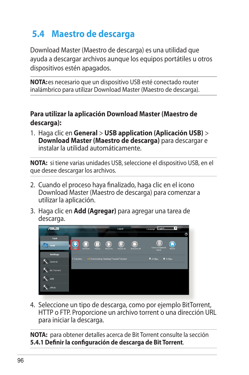 4 maestro de descarga, Maestro de descarga | Asus RT-AC68U User Manual | Page 96 / 128