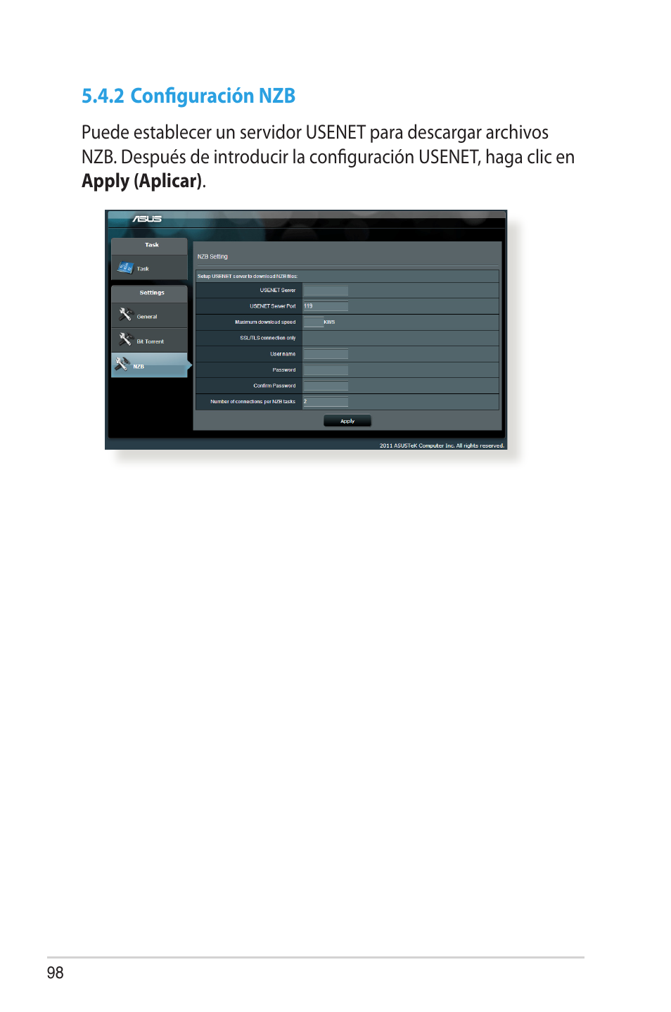 2 configuración nzb | Asus RT-AC68U User Manual | Page 98 / 128