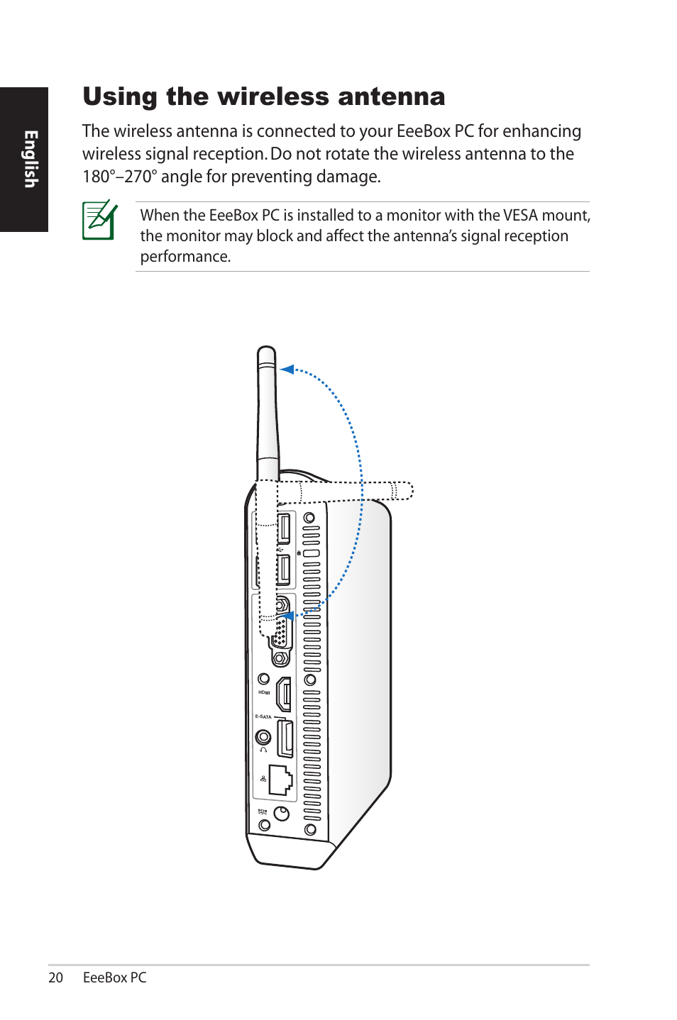 Using the wireless antenna, English | Asus EB1501P User Manual | Page 20 / 50