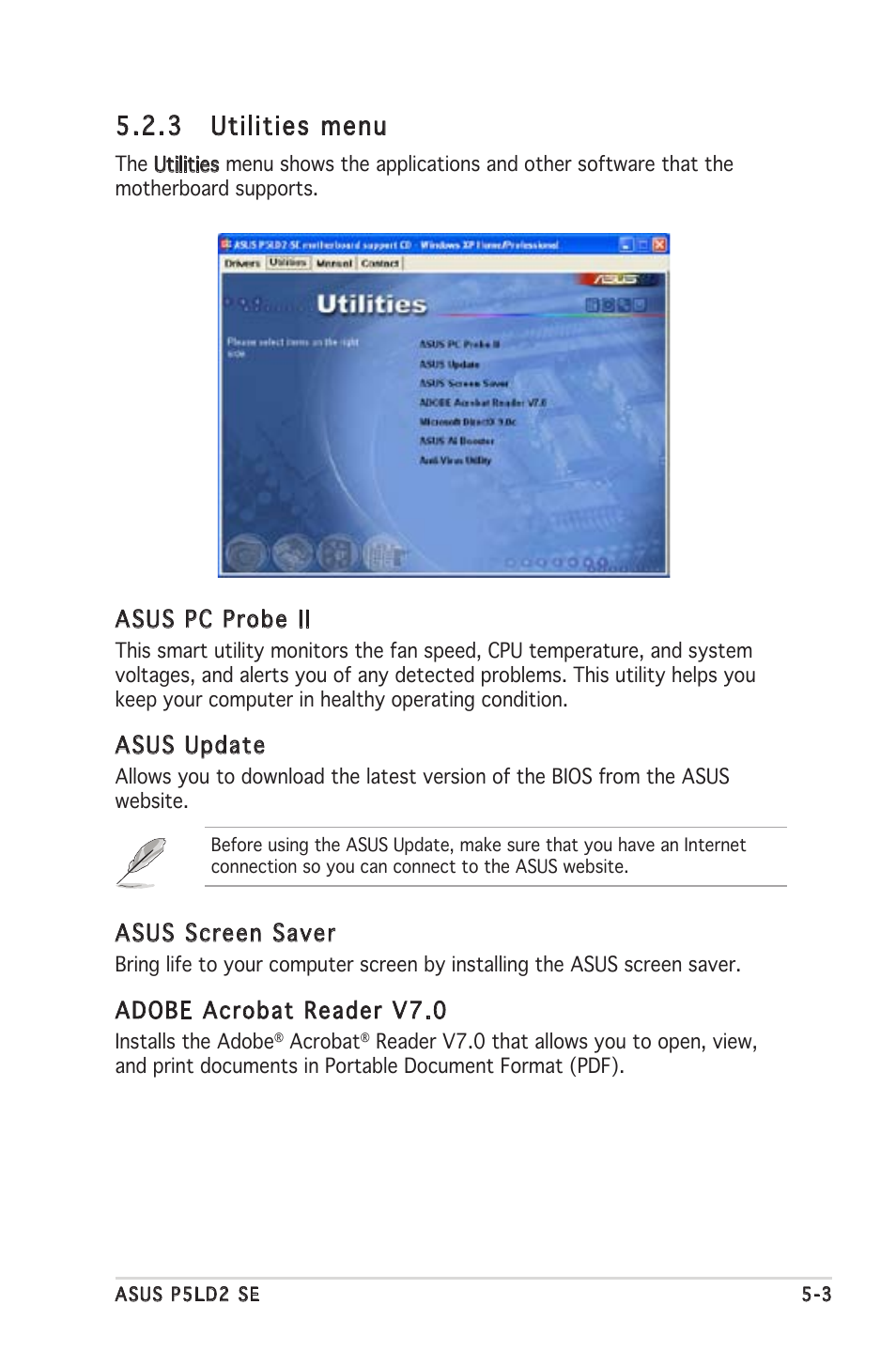 3 utilities menu | Asus P5LD2 SE User Manual | Page 105 / 120