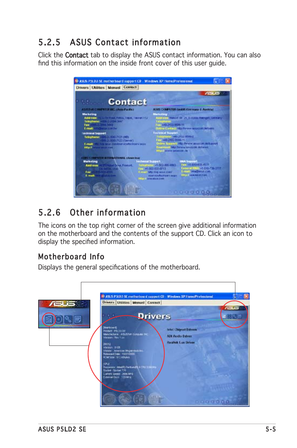 5 asus contact information, 6 other information | Asus P5LD2 SE User Manual | Page 107 / 120