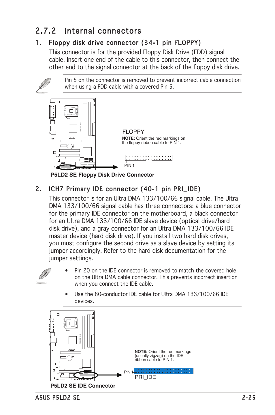 2 internal connectors | Asus P5LD2 SE User Manual | Page 47 / 120