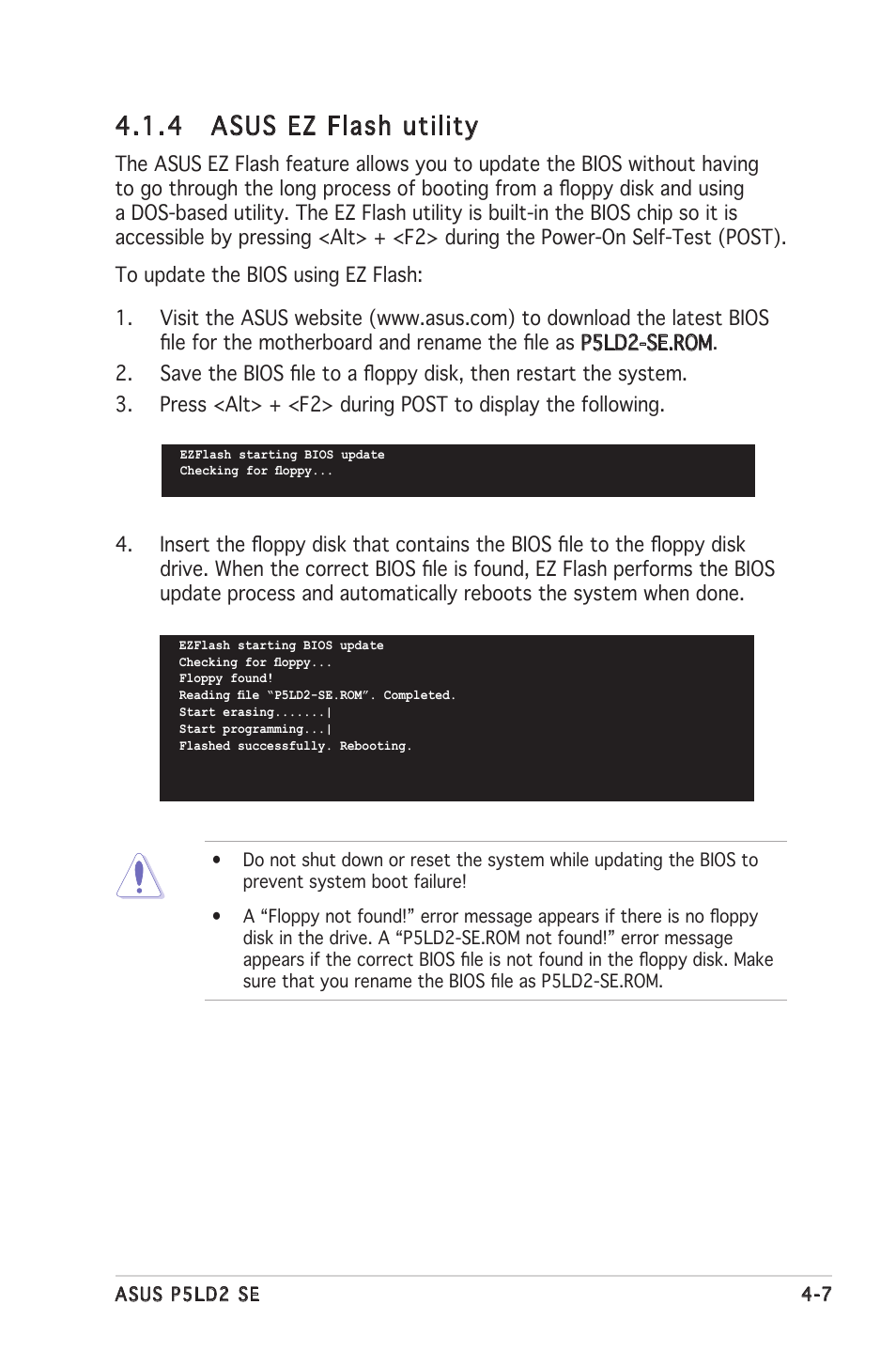 4 asus ez flash utility | Asus P5LD2 SE User Manual | Page 67 / 120
