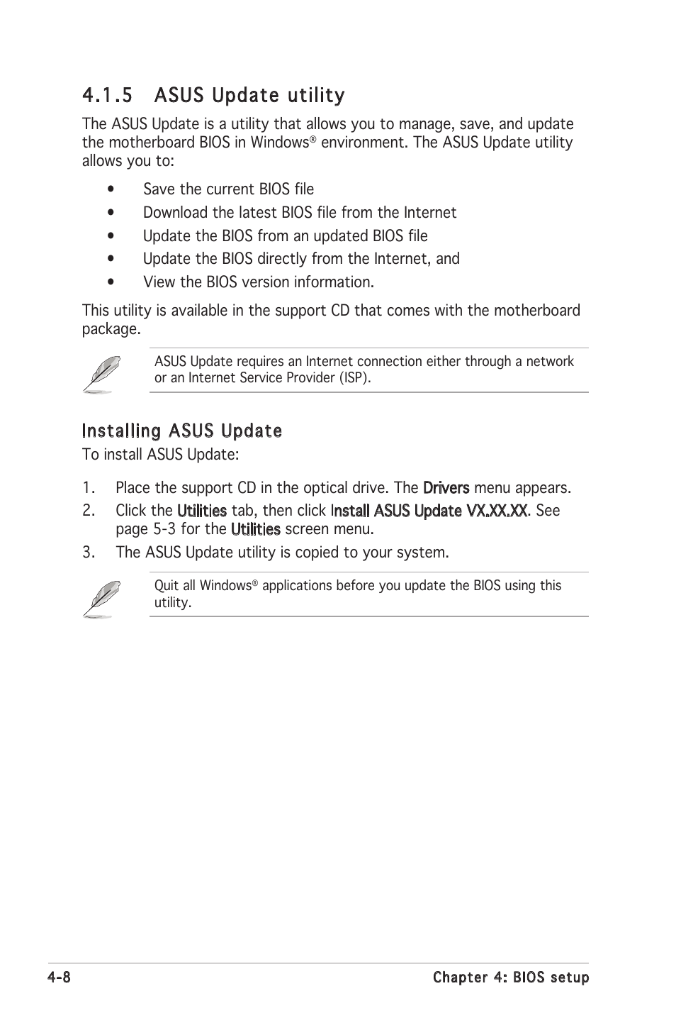 5 asus update utility, Installing asus update | Asus P5LD2 SE User Manual | Page 68 / 120