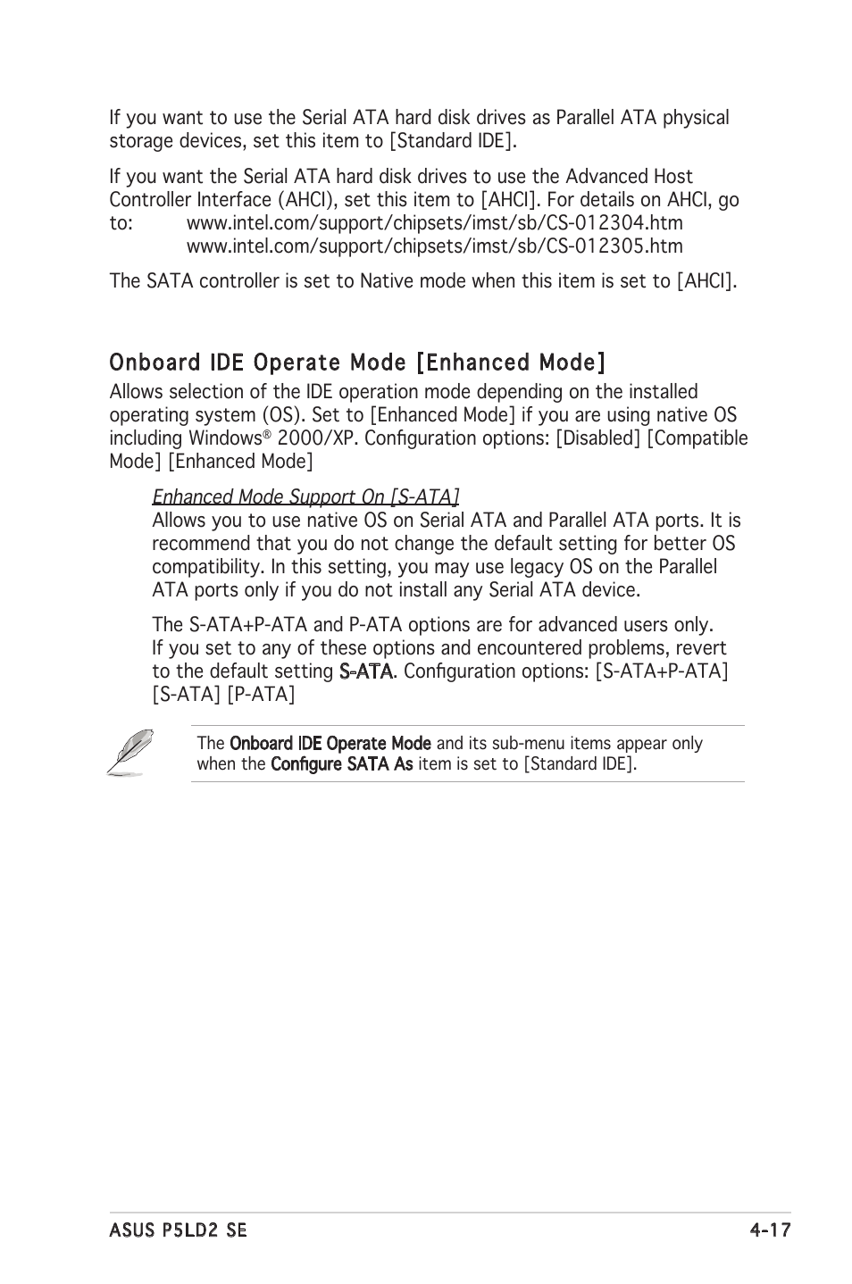 Onboard ide operate mode [enhanced mode | Asus P5LD2 SE User Manual | Page 77 / 120