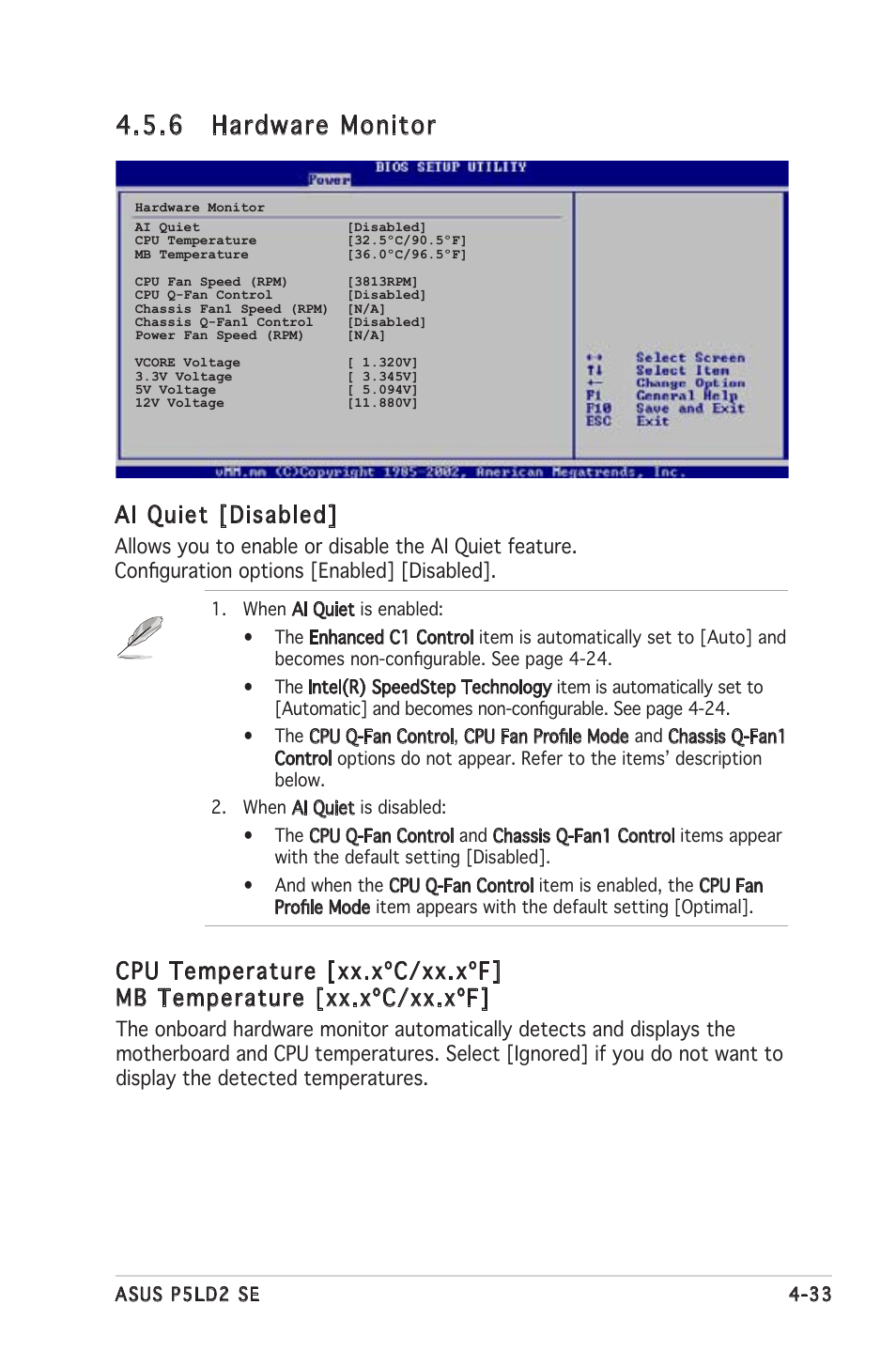 6 hardware monitor, Ai quiet [disabled | Asus P5LD2 SE User Manual | Page 93 / 120