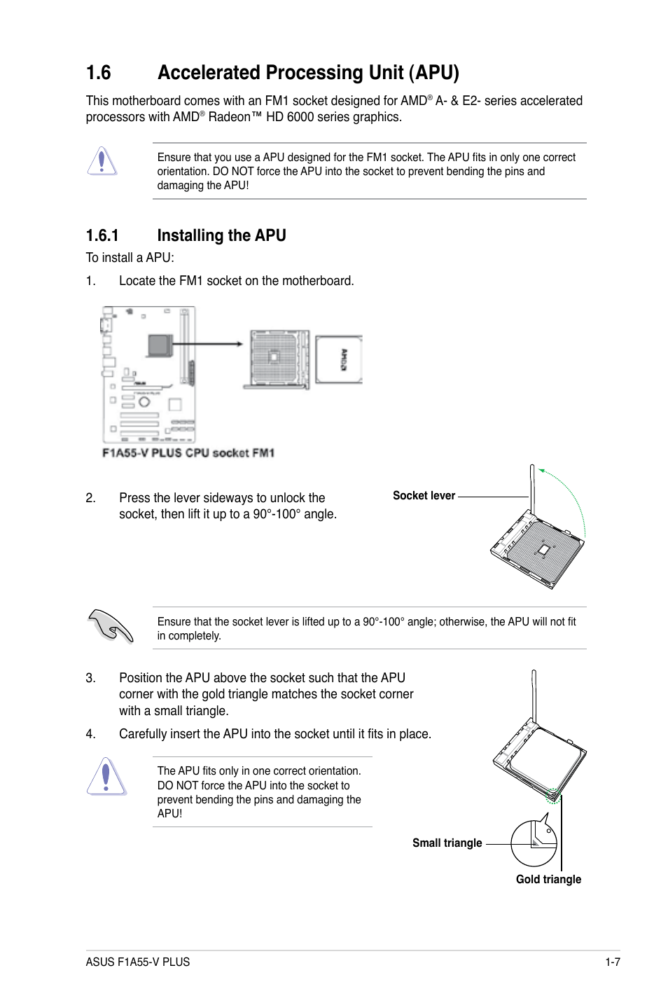 6 accelerated processing unit (apu), 1 installing the apu | Asus F1A55-V PLUS User Manual | Page 19 / 70