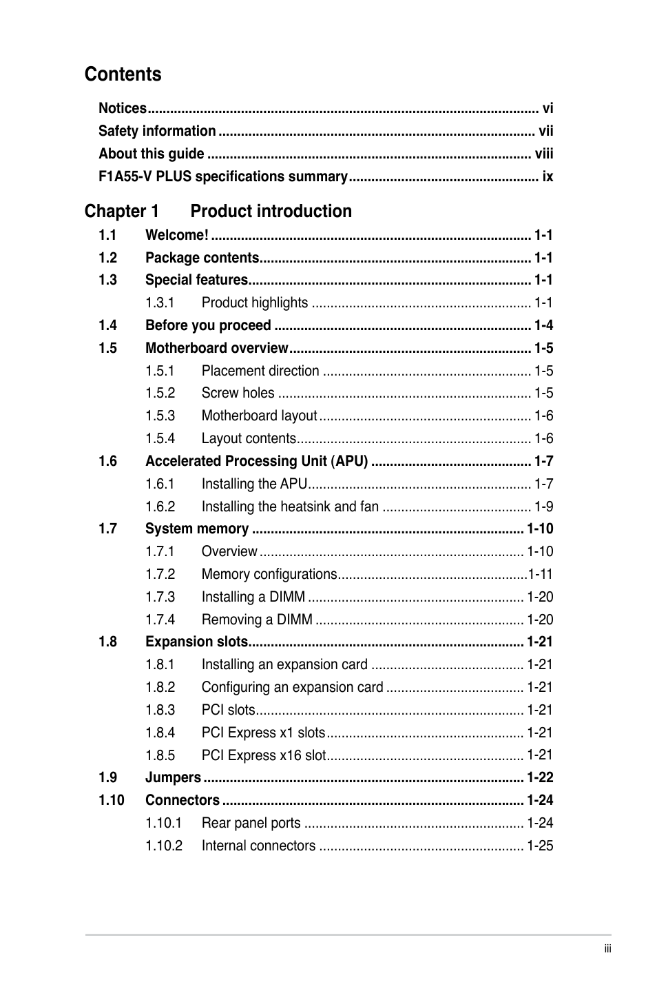 Asus F1A55-V PLUS User Manual | Page 3 / 70