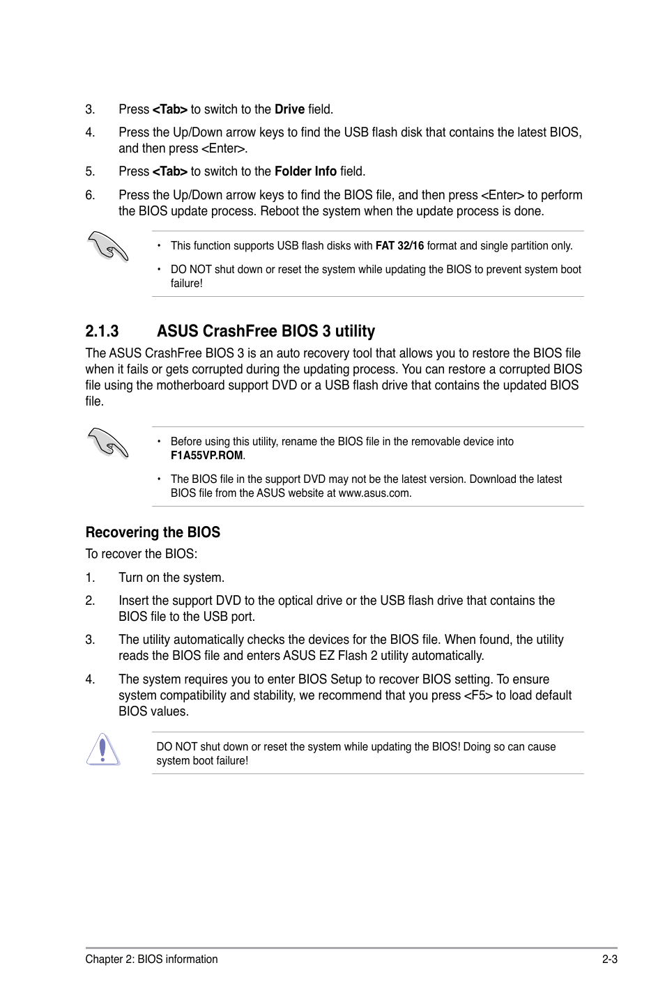 3 asus crashfree bios 3 utility | Asus F1A55-V PLUS User Manual | Page 45 / 70