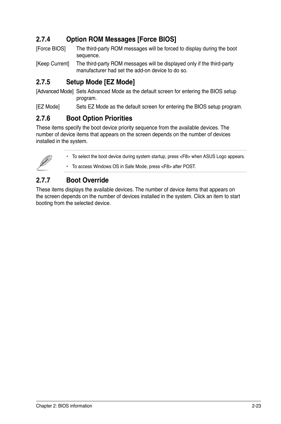 4 option rom messages [force bios, 5 setup mode [ez mode, 6 boot option priorities | 7 boot override | Asus F1A55-V PLUS User Manual | Page 65 / 70