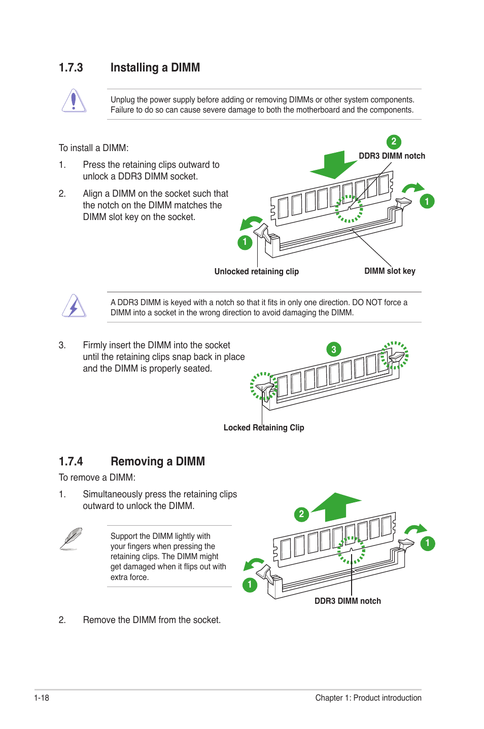 3 installing a dimm, 4 removing a dimm | Asus P5P43T User Manual | Page 28 / 64