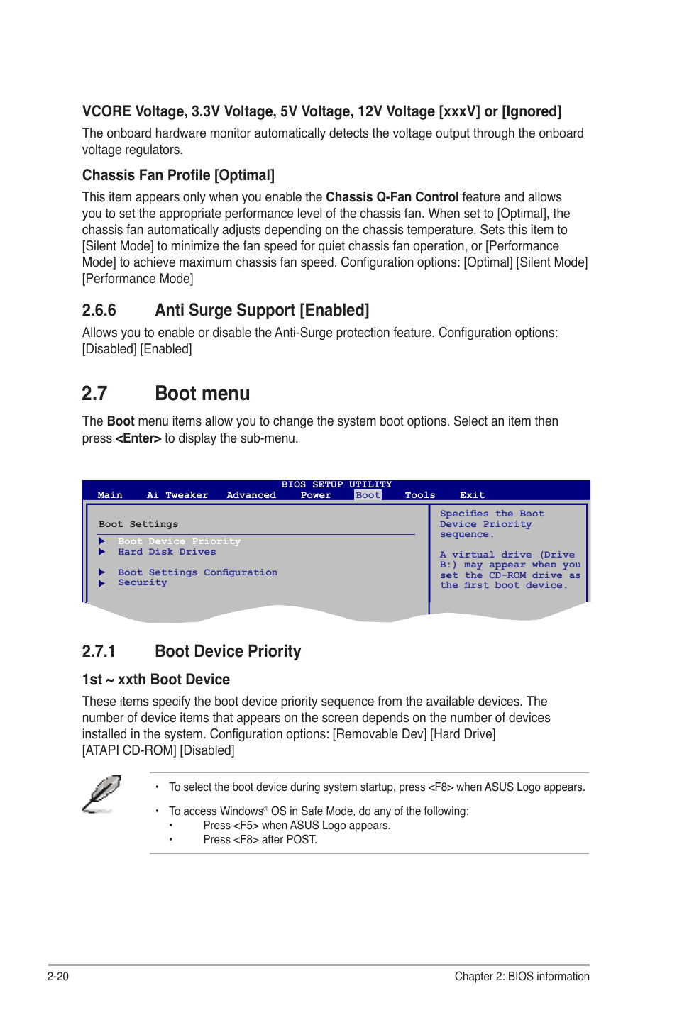 7 boot menu, 1 boot device priority, 6 anti surge support [enabled | Asus P5P43T User Manual | Page 58 / 64