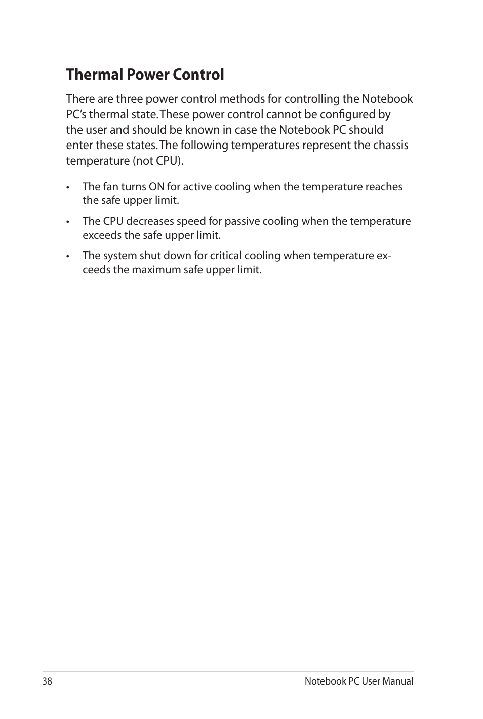 Thermal power control | Asus N82JV User Manual | Page 38 / 110