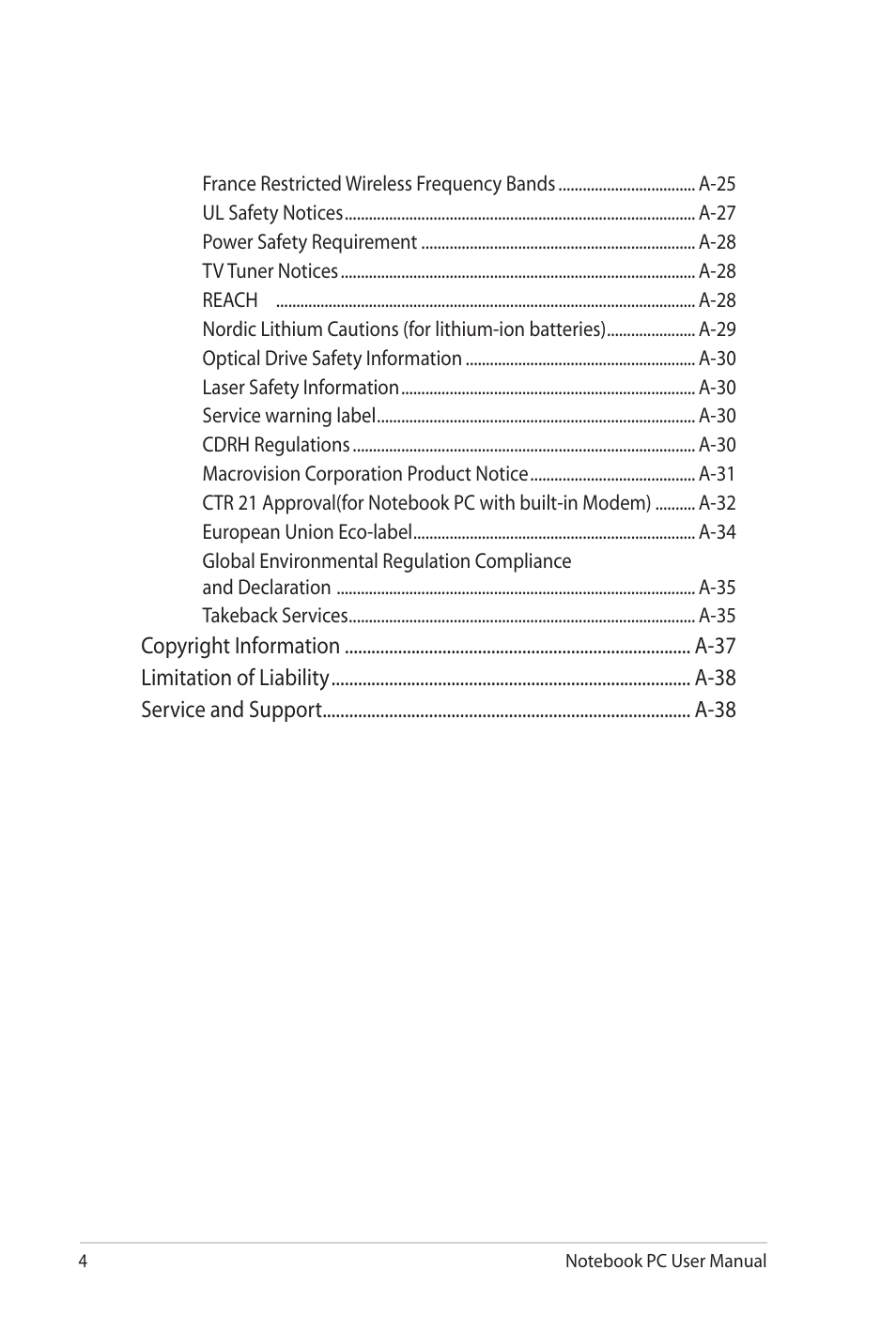 Asus N82JV User Manual | Page 4 / 110