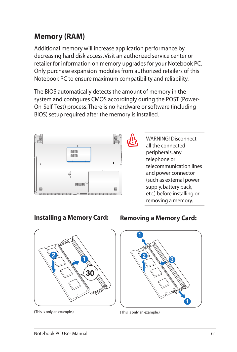 Memory (ram) | Asus N82JV User Manual | Page 61 / 110