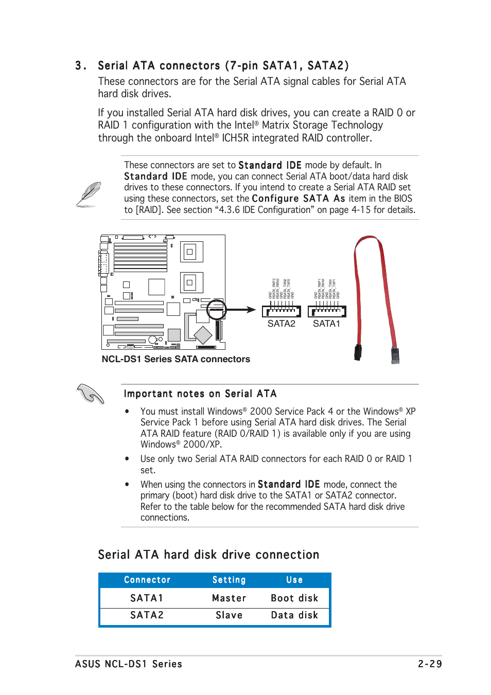 Serial ata hard disk drive connection, Ich5r integrated raid controller | Asus NCL-DS1R1 User Manual | Page 49 / 108