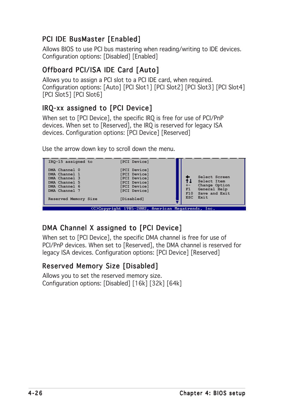 Pci ide busmaster [enabled, Offboard pci/isa ide card [auto, Irq-xx assigned to [pci device | Dma channel x assigned to [pci device | Asus NCL-DS1R1 User Manual | Page 88 / 108