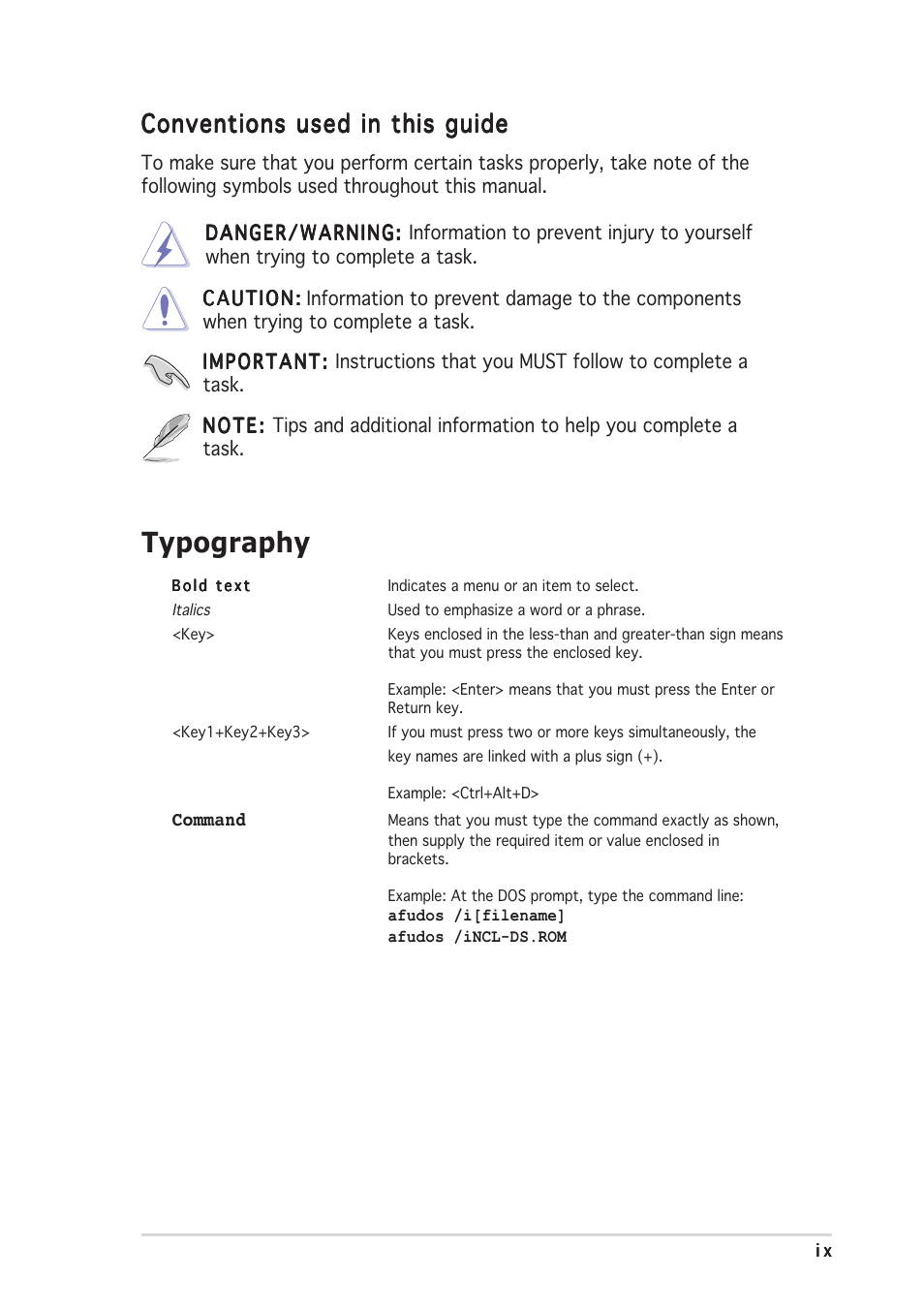 Typography, Conventions used in this guide | Asus NCL-DS1R1 User Manual | Page 9 / 108