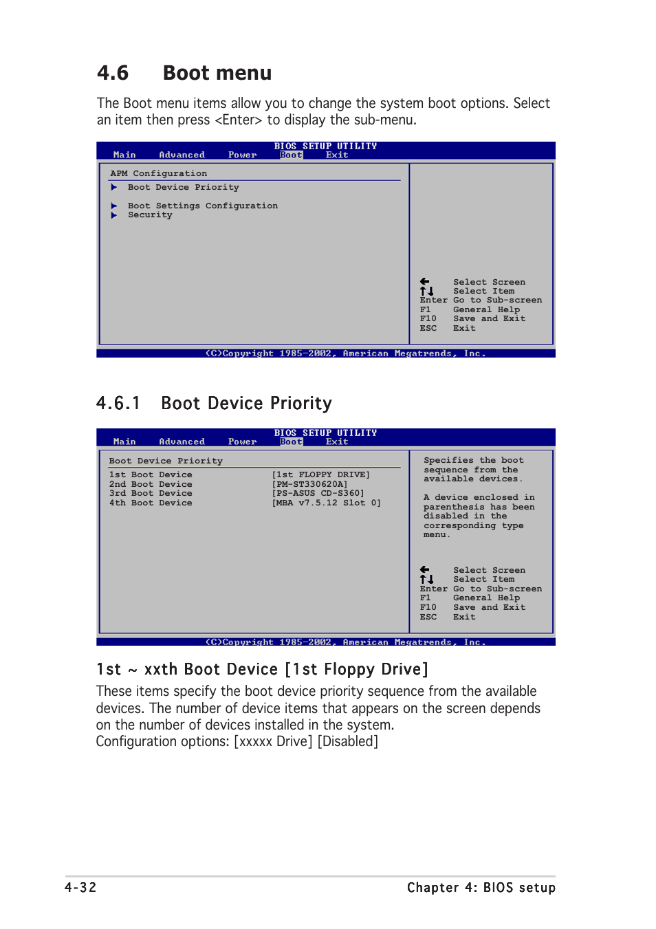 6 boot menu, 1st ~ xxth boot device [1st floppy drive | Asus NCL-DS1R1 User Manual | Page 94 / 108