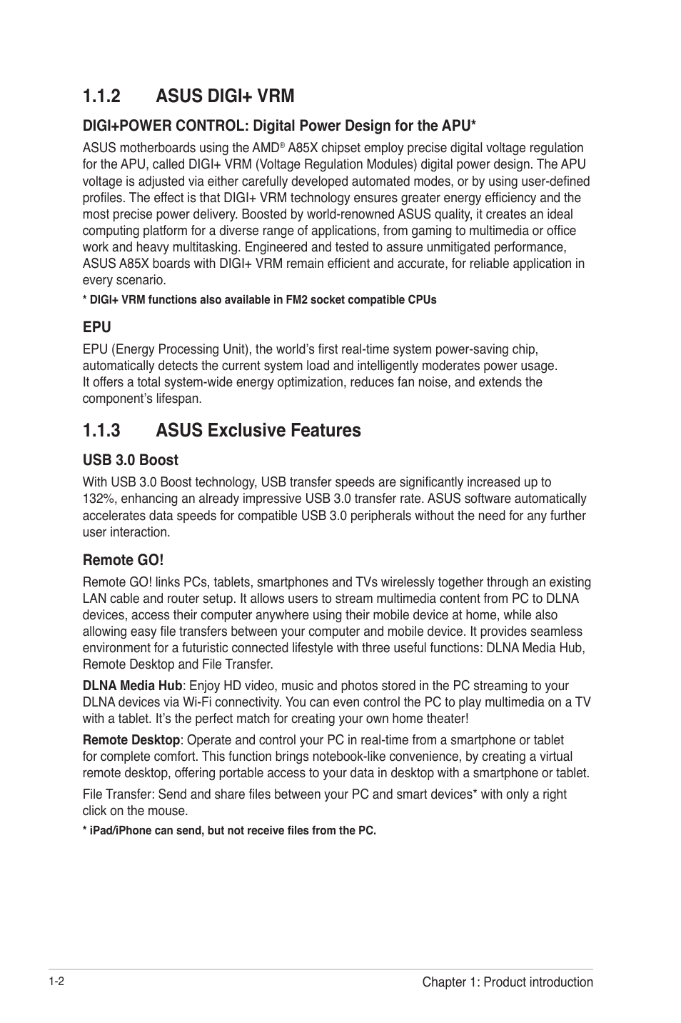 2 asus digi+ vrm, 3 asus exclusive features, Asus digi+ vrm -2 | Asus exclusive features -2 | Asus F2A85-V User Manual | Page 14 / 82