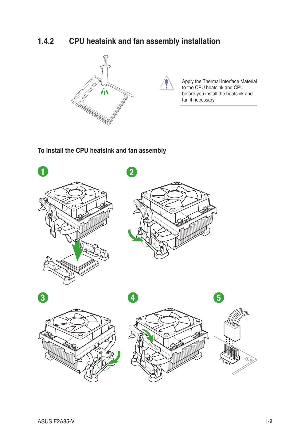 2 cpu heatsink and fan assembly installation, Cpu heatsink and fan assembly installation -9 | Asus F2A85-V User Manual | Page 21 / 82