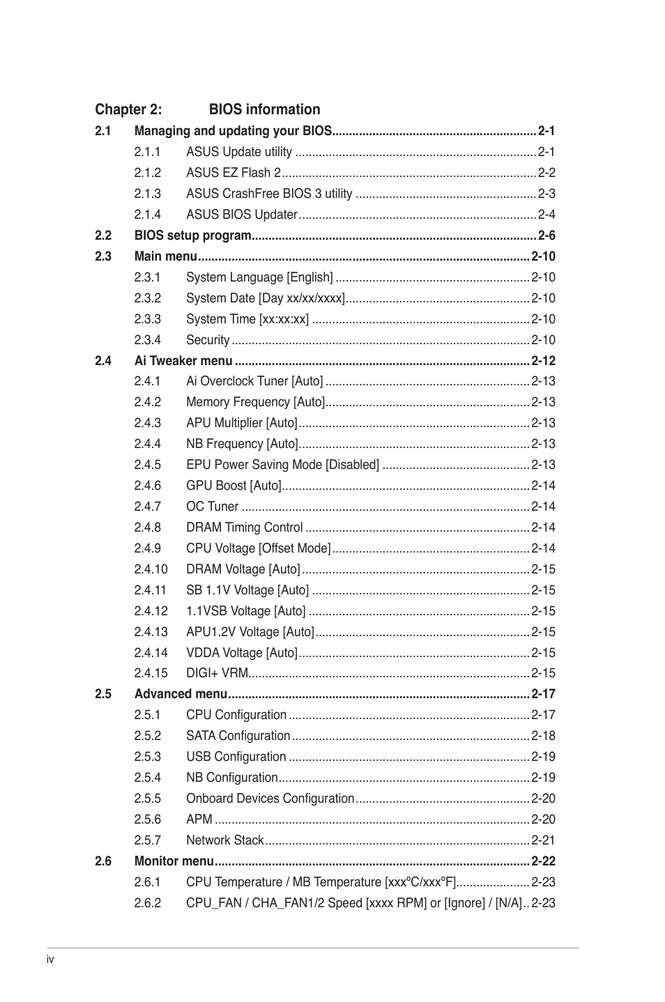 Asus F2A85-V User Manual | Page 4 / 82