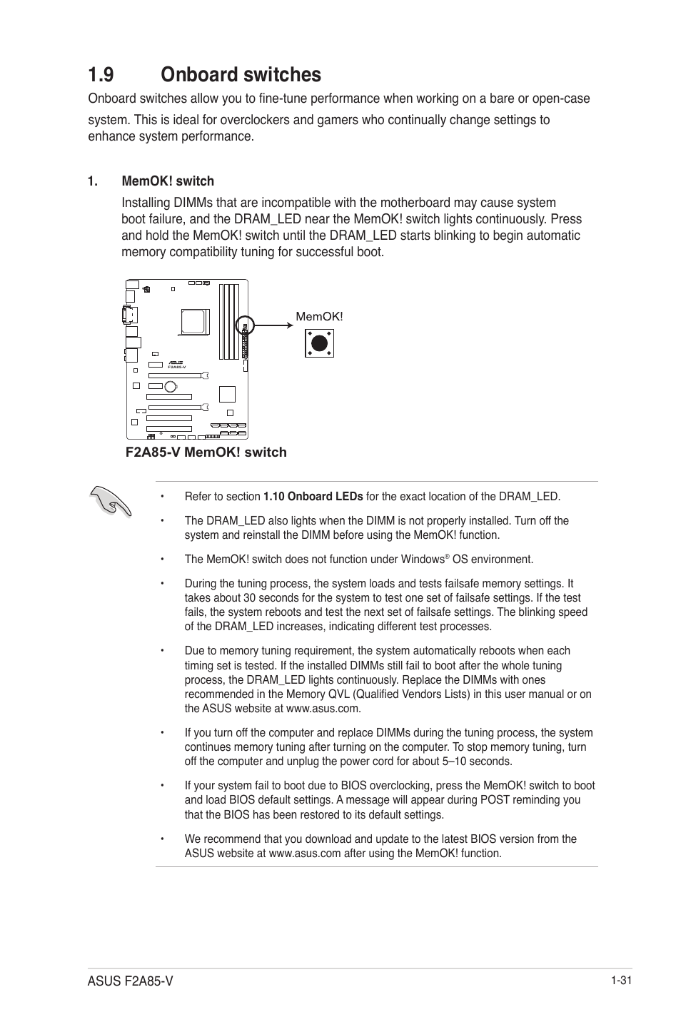 9 onboard switches, 9 onboard switches -31 | Asus F2A85-V User Manual | Page 43 / 82