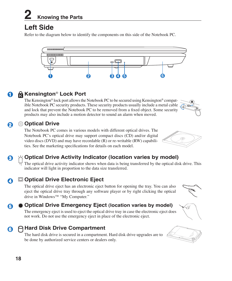 Left side | Asus Z96H User Manual | Page 18 / 69