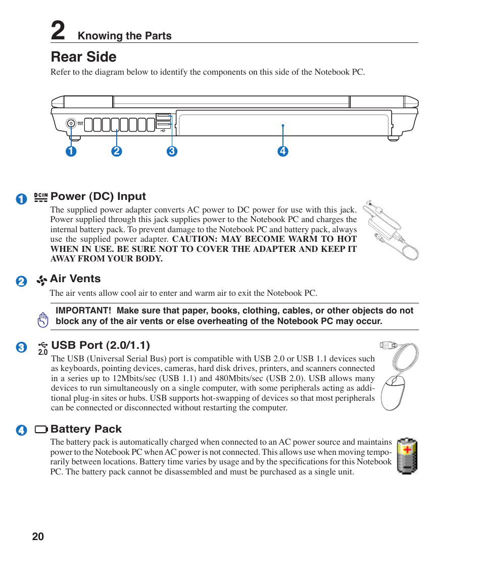 Rear side | Asus Z96H User Manual | Page 20 / 69