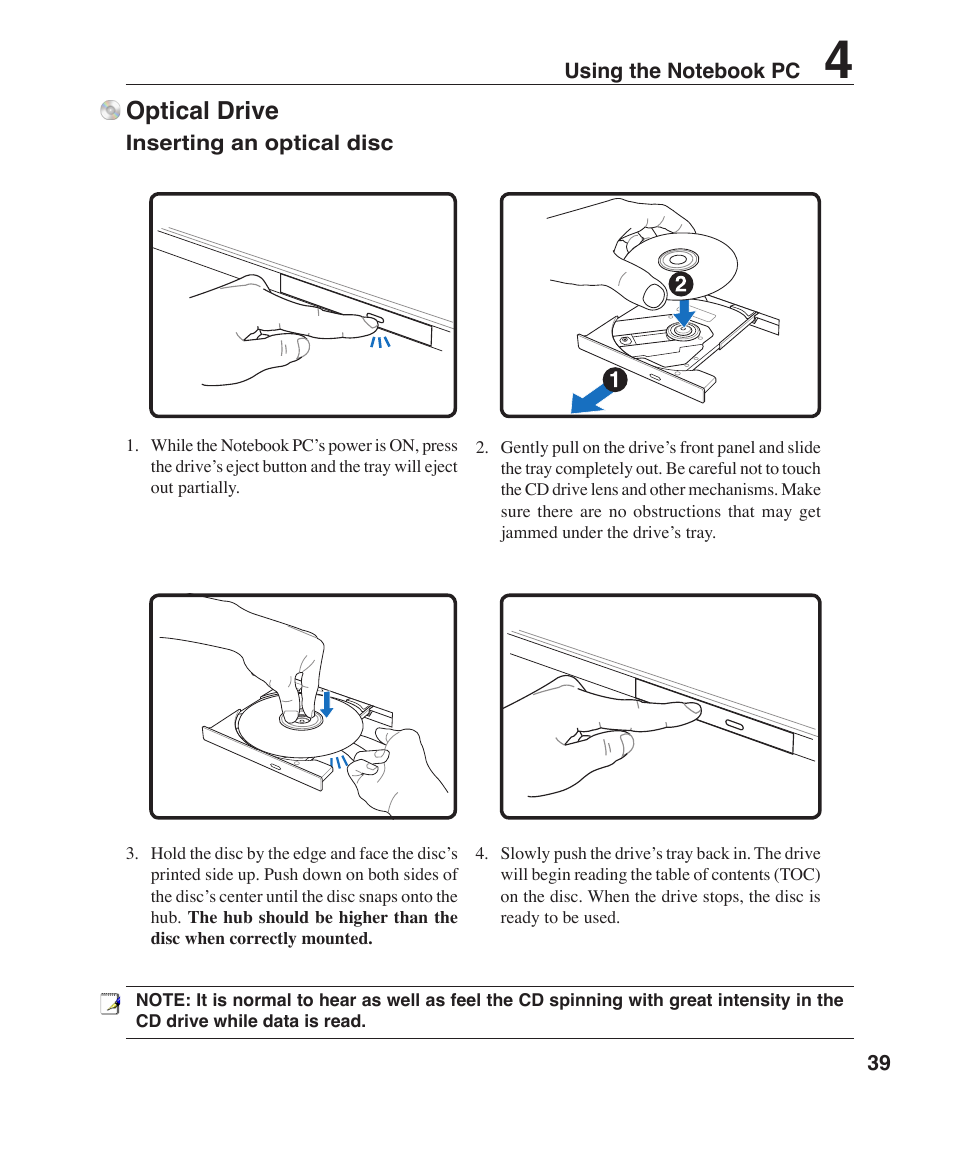 Optical drive | Asus Z96H User Manual | Page 39 / 69