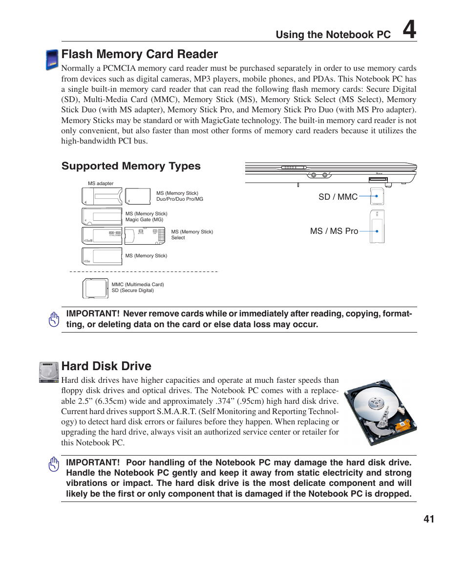 Hard disk drive | Asus Z96H User Manual | Page 41 / 69