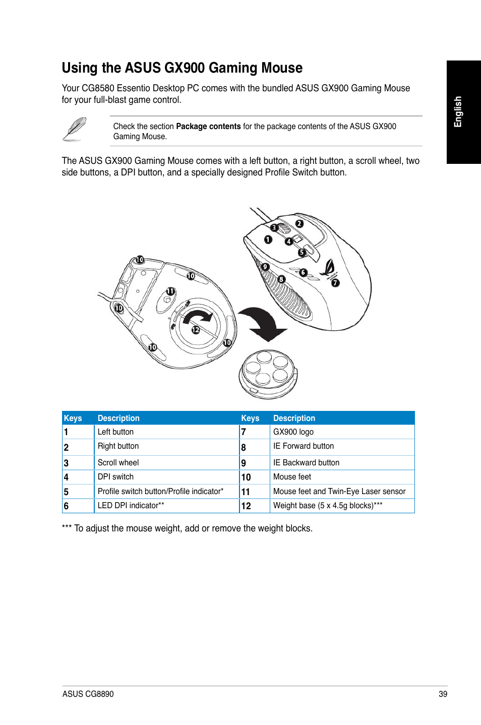 Using the asus gx900 gaming mouse | Asus CG8890 User Manual | Page 39 / 88