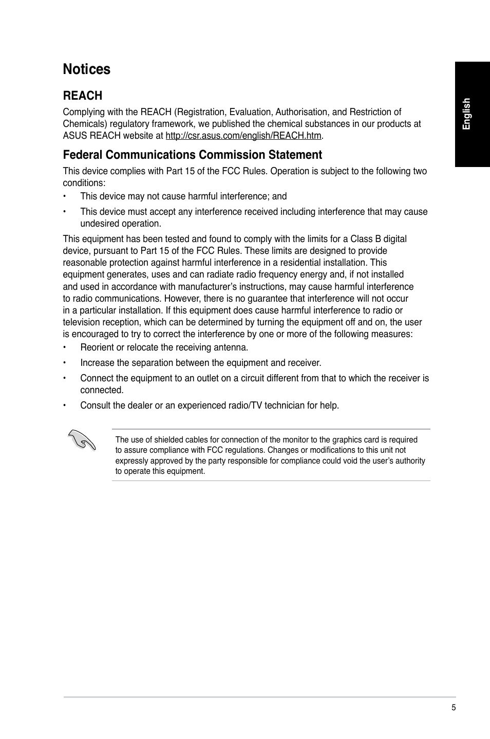 Notices, Reach, Federal communications commission statement | Asus CG8890 User Manual | Page 5 / 88