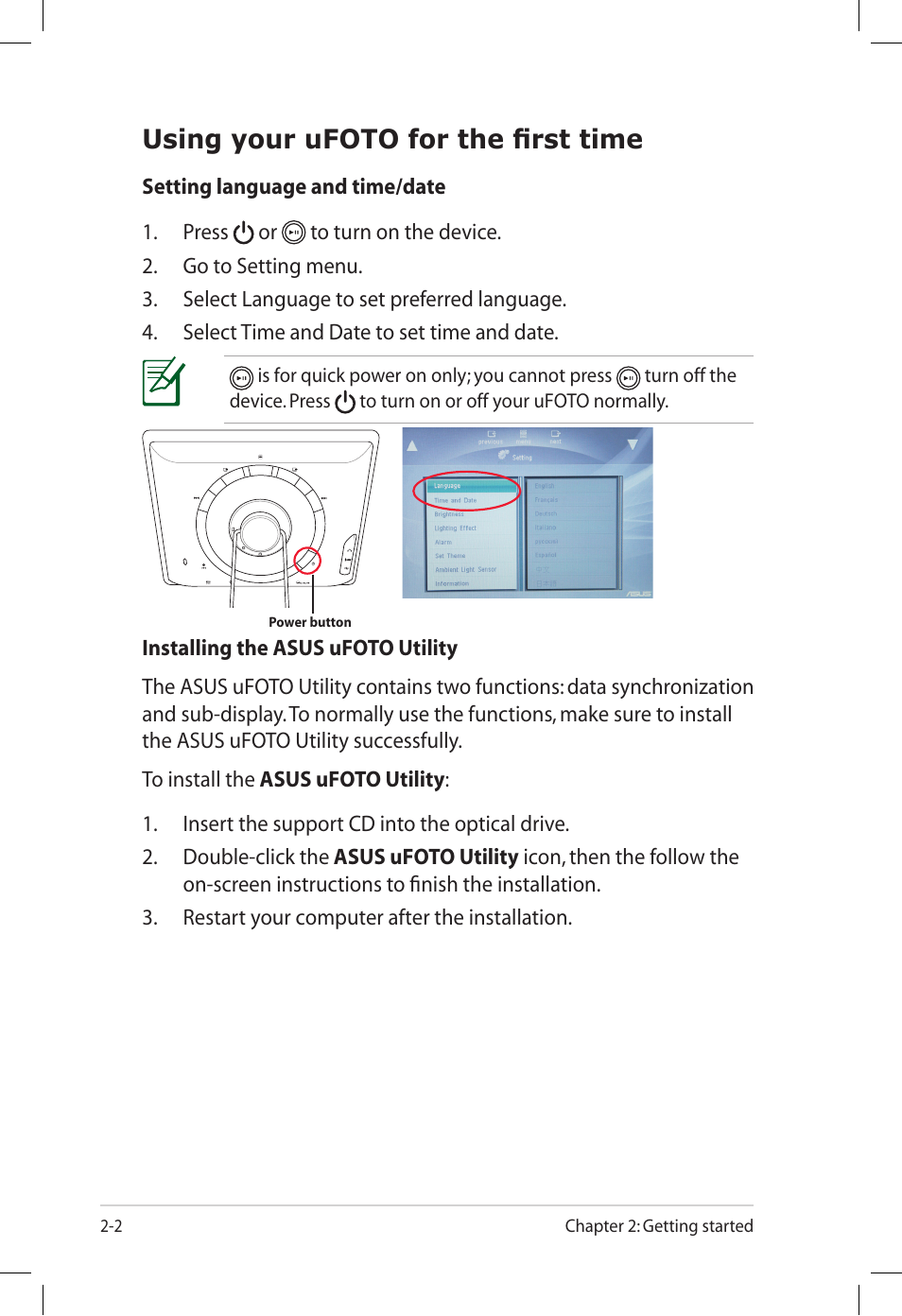 Using your ufoto for the first time | Asus UF735S User Manual | Page 16 / 40