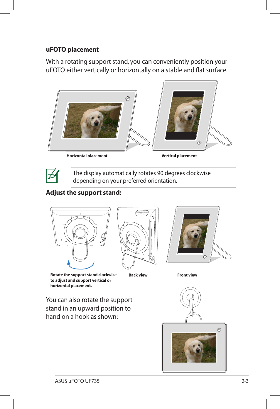 Adjust the support stand | Asus UF735S User Manual | Page 17 / 40