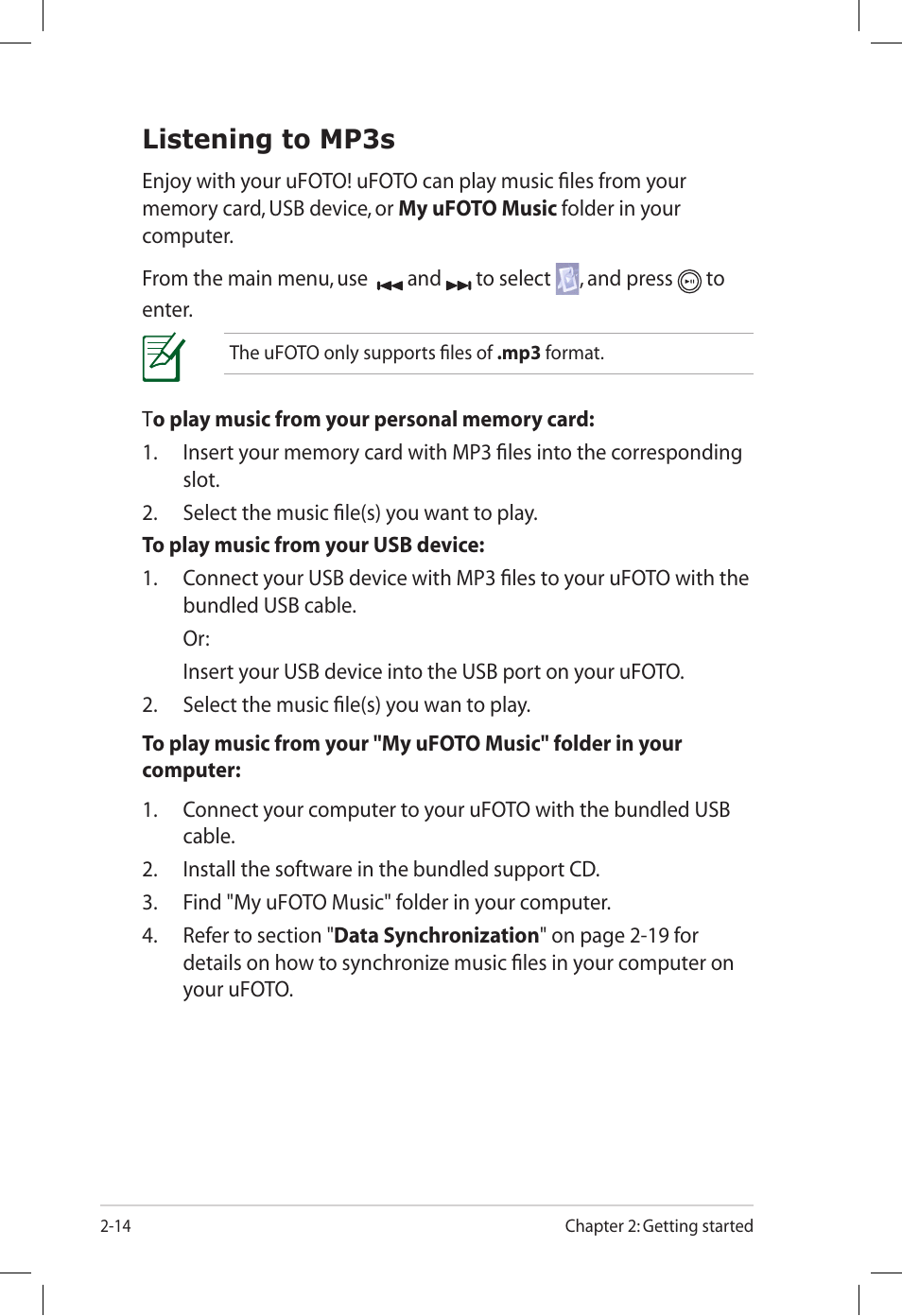 Listening to mp3s | Asus UF735S User Manual | Page 28 / 40
