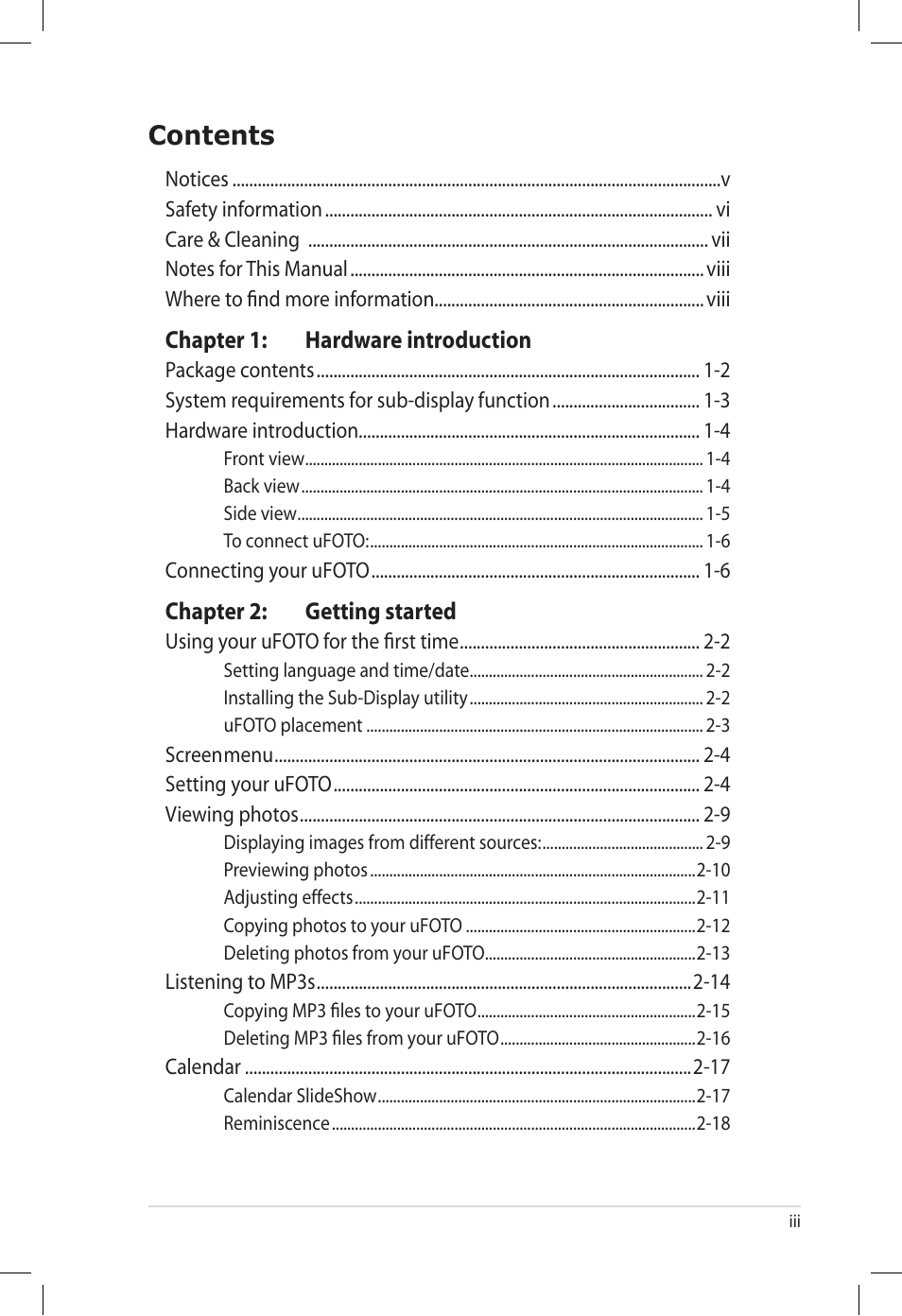 Asus UF735S User Manual | Page 3 / 40