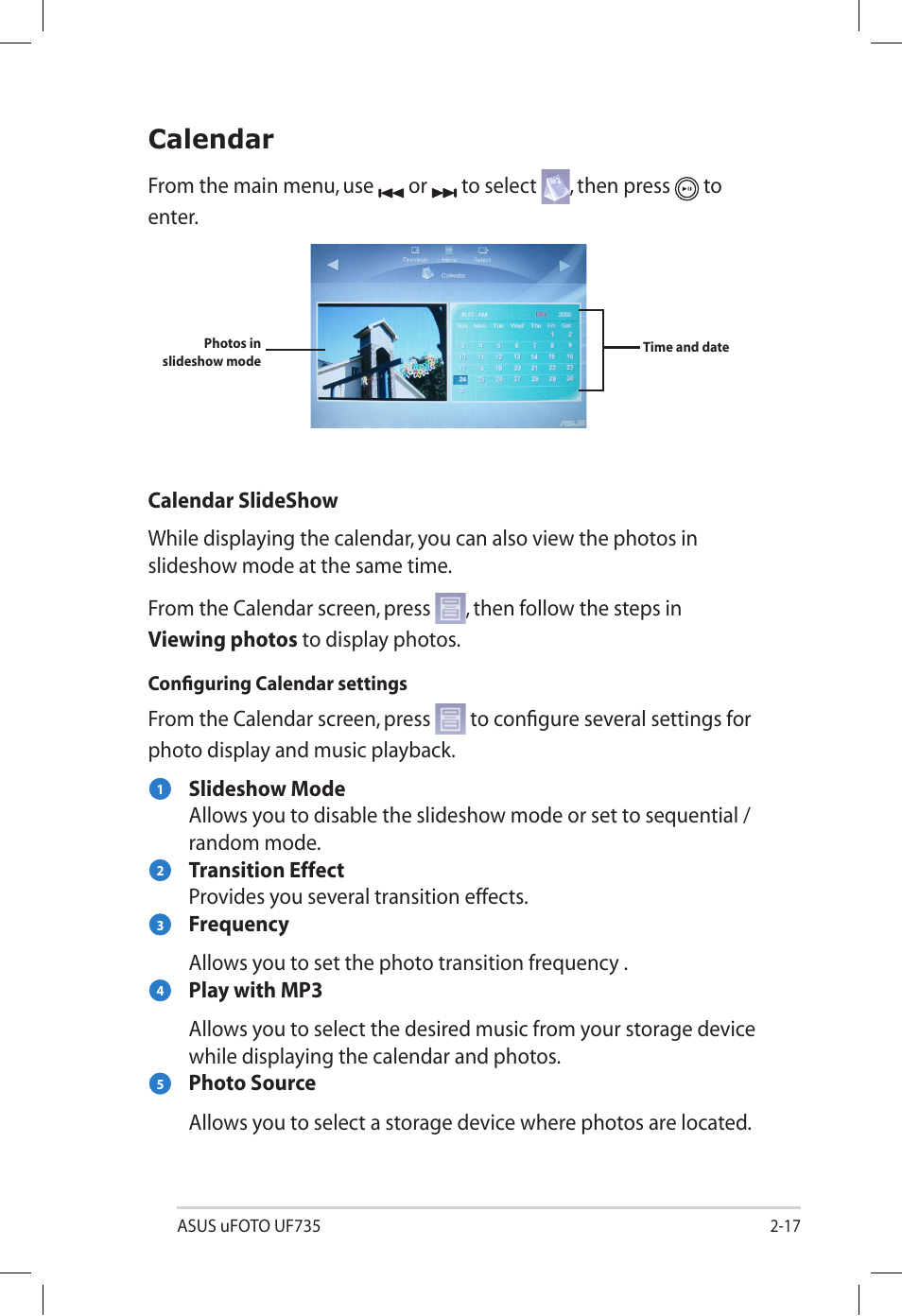 Calendar | Asus UF735S User Manual | Page 31 / 40