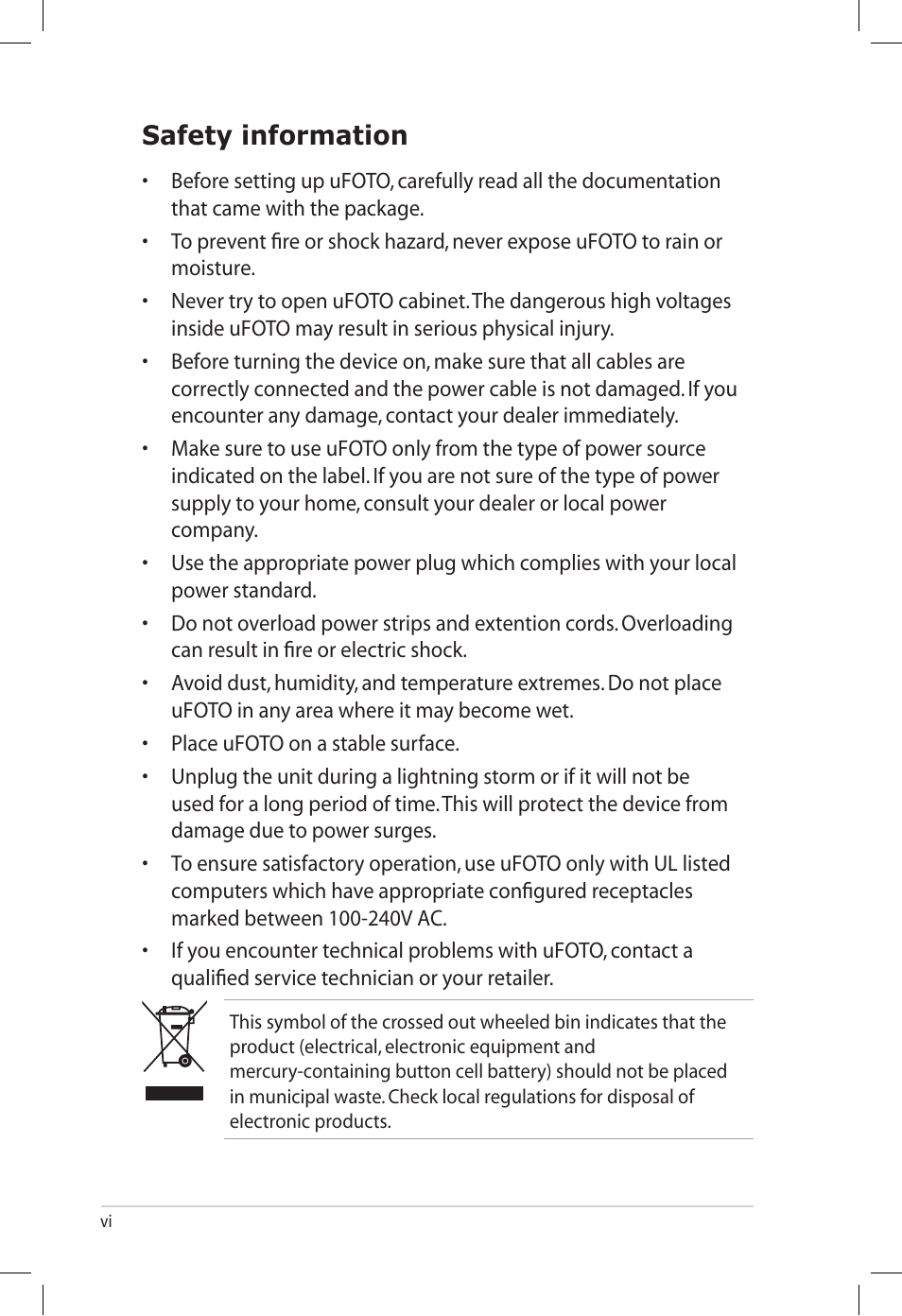 Safety information | Asus UF735S User Manual | Page 6 / 40